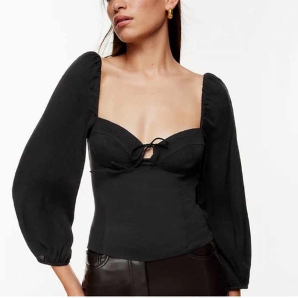 Wilfred Novella Black Puff Sleeve Top Size Small